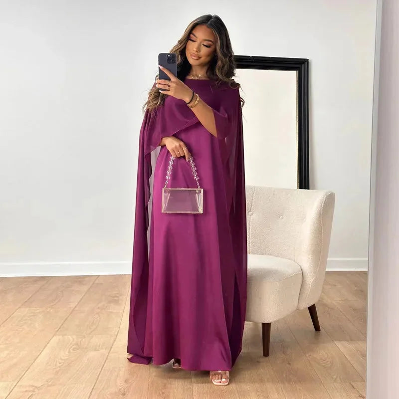 Women's Maxi Dress Featuring Round Neck And Cape Overlay Sleeves Featuring Round Neck And Cape Overlay Sleeves