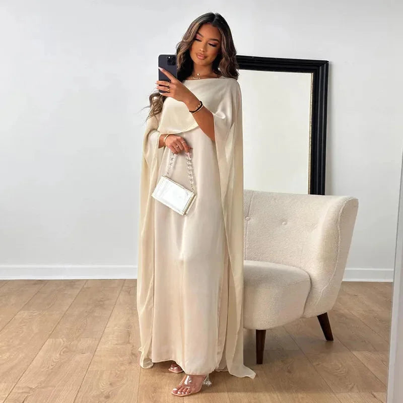 Women's Maxi Dress Featuring Round Neck And Cape Overlay Sleeves Featuring Round Neck And Cape Overlay Sleeves