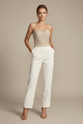 Women's Strapless Dressy Jumpsuit With Sweetheart Neckline, Sequin Embellished Bodice And Straight-Leg Pants