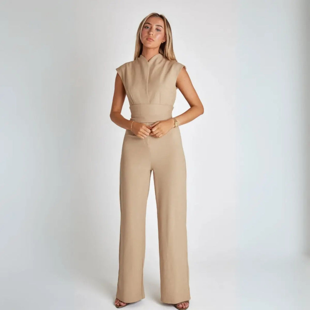 Women's Sleeveless Tailored Jumpsuit Featuring High Waist And Tie Back Design For Modern Wardrobe