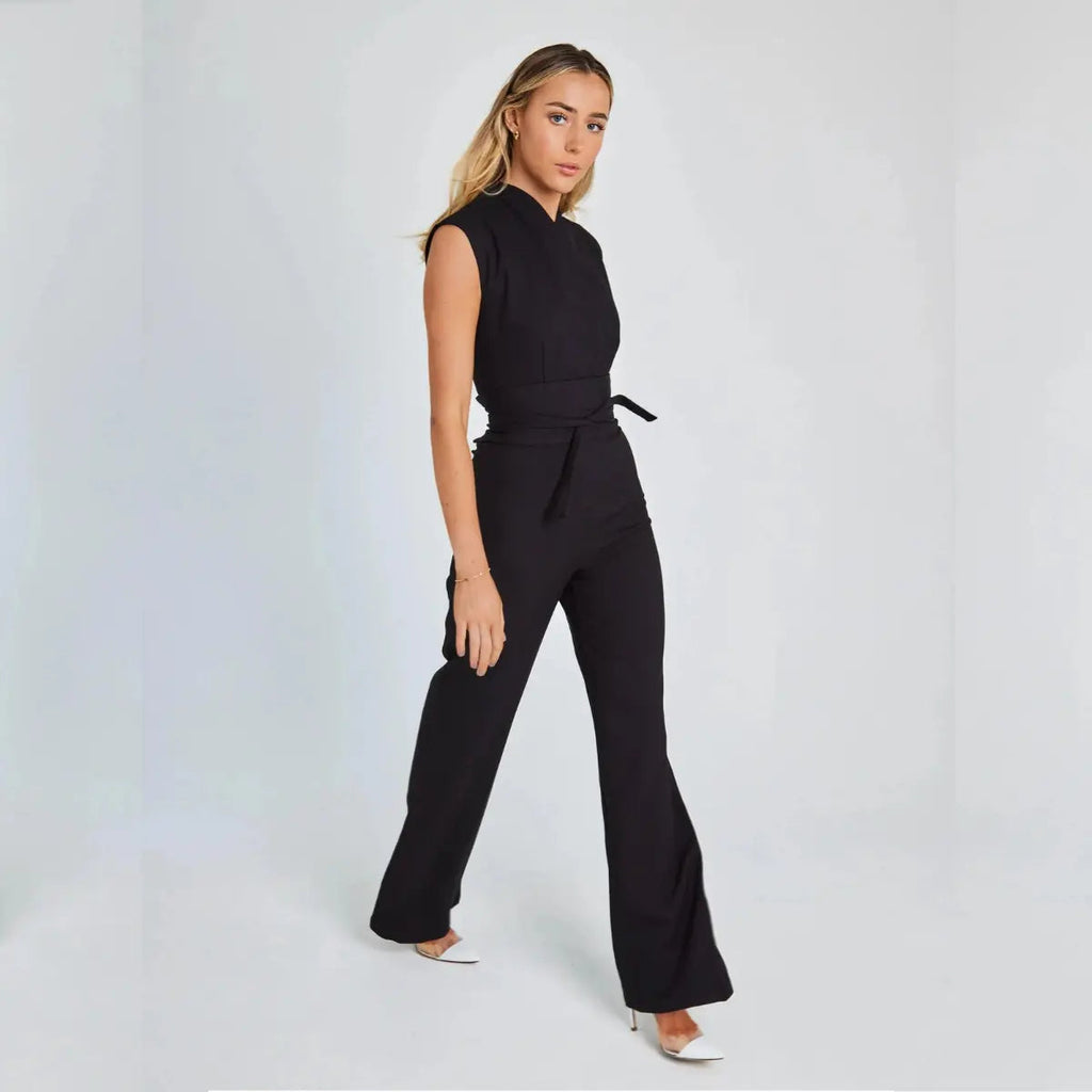 Women's Sleeveless Tailored Jumpsuit Featuring High Waist And Tie Back Design For Modern Wardrobe
