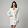 Women's Blazer Mini Dress With Double-Breasted Long Sleeve Silhouette For Modern Office And Evening Events