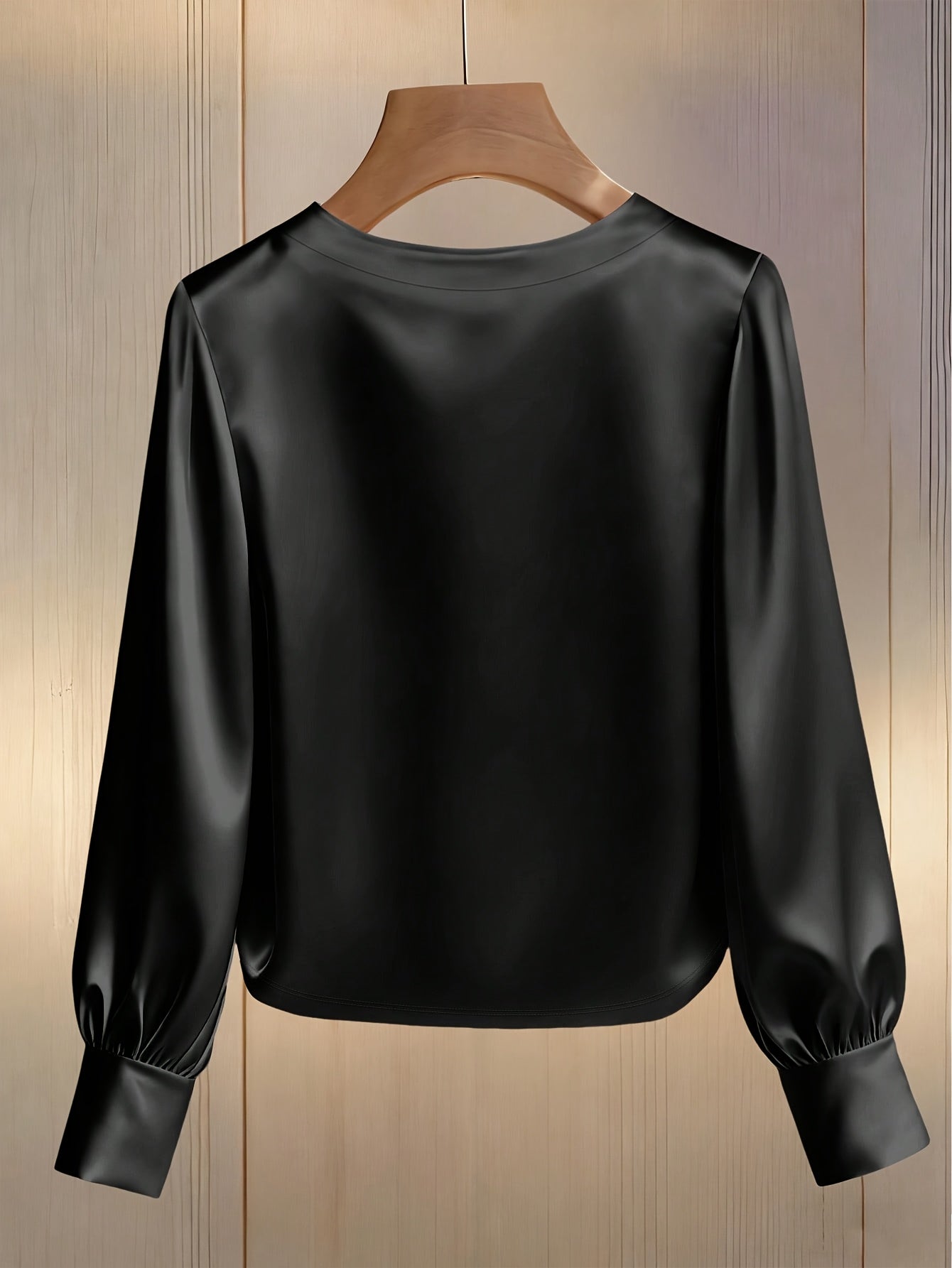 Elegant Embellished Satin Bishop Sleeve Blouse For Women With Pearl And Crystal Trim Details