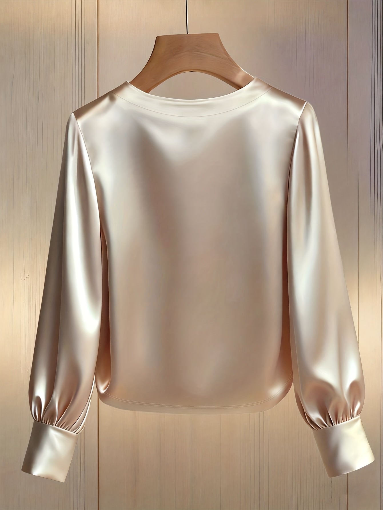 Elegant Embellished Satin Bishop Sleeve Blouse For Women With Pearl And Crystal Trim Details